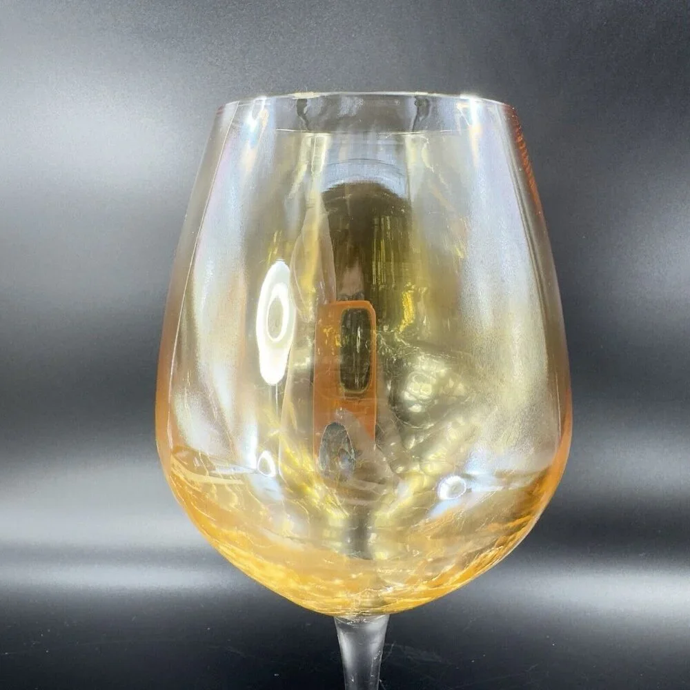 Pier 1 Glass Balloon Goblet Yellow Luster‎ Finish Crackled Glass Top Single 1